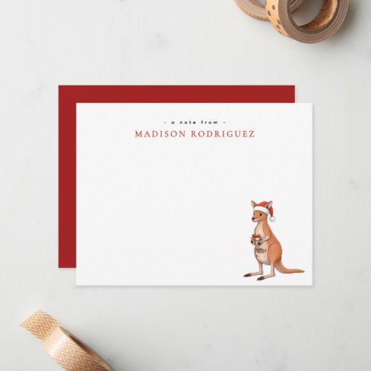 クリスマス サンタ帽のカンガルー カスタム フェスティブ ノートカード (正面/裏面インサイチュ)