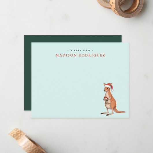 クリスマス サンタ帽のカンガルー ノートカード (正面/裏面インサイチュ)