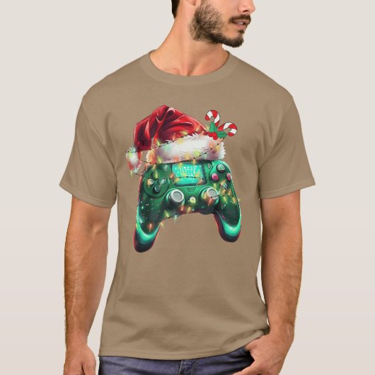 クリスマス サンタ帽子 ゲーマー コントローラー ビデオゲーム BO Tシャツ (正面)