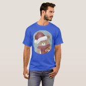 クリスマス+サンタ帽子+レトロ調のかわいいくま Tシャツ (正面フル)