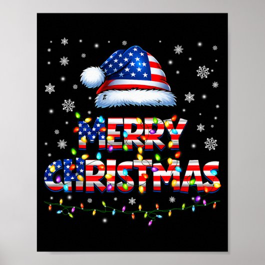 クリスマス サンタ帽 パジャマ アメリカ国旗 冬休み ポスター (正面)
