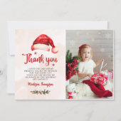 クリスマス サンタ帽 誕生日パーティー 写真 サンキューカード (正面)
