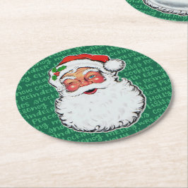 クリスマス サンタ ウィンク かわいい ホリデー かわいい パターン 6 ラウンドペーパーコースター