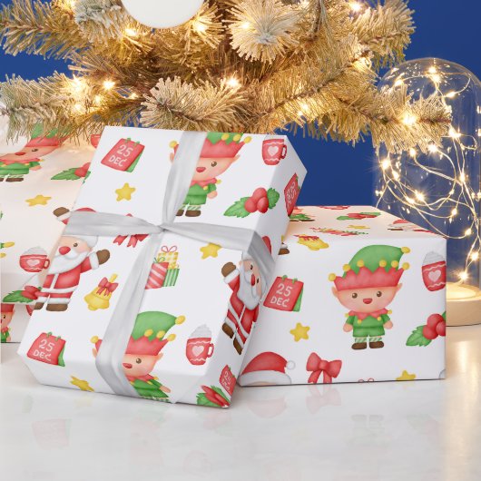 クリスマス サンタ エルフ 飾り ラッピングペーパー (クリスマス)
