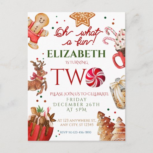 クリスマス サンタ クロース トナカイ なんて楽しい２歳の誕生日だ！ ポストカード (正面)