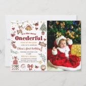 クリスマス サンタ クロース トナカイ ワンダフル 1歳の誕生日 招待状 (正面)