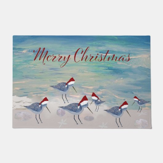 クリスマス サンタ シギ 浜辺 ホリデー 玄関マット (正面)