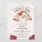 クリスマス サンタ スウィート ワン 1歳の誕生日パーティー 招待状 (正面)
