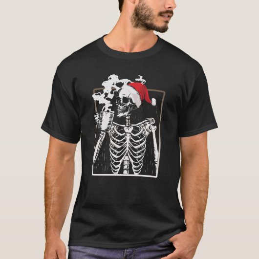 クリスマス サンタ スケルトン コーヒー Tシャツ (正面)