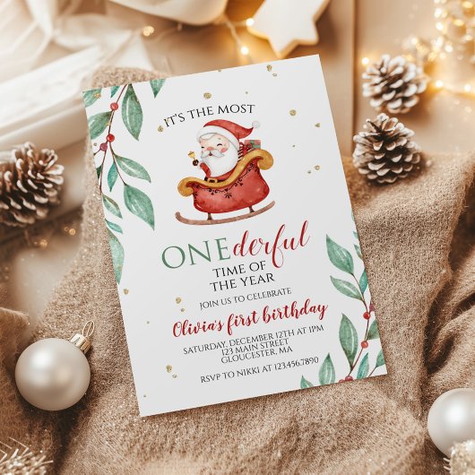 クリスマス サンタ ソリ ワンダフル ファースト バースデー 招待状