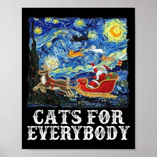 クリスマス サンタ ソリ 猫 みんなの 星夜 ポスター (正面)