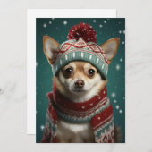クリスマス サンタ チワワ フラット ホリデー カード (正面/裏面)