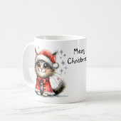クリスマス・サンタ・ハットで愛らしい大きな目をした猫 コーヒーマグカップ (正面左)