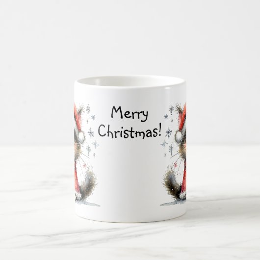 クリスマス・サンタ・ハットで愛らしい大きな目をした猫 コーヒーマグカップ (中央)