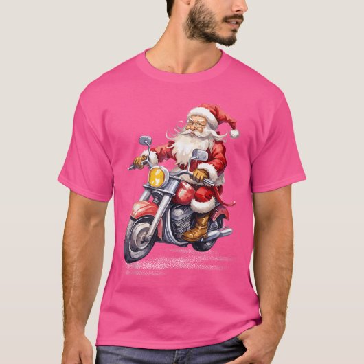 クリスマス サンタ バイク おもしろ Tシャツ (正面)