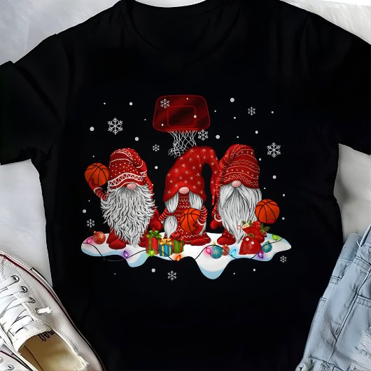 クリスマス サンタ バスケットボール選手 赤いノーム Tシャツ