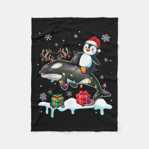 クリスマス サンタ ペンギン トナカイ乗り ホエールラバー フリースブランケット