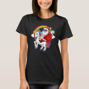 クリスマス サンタ ユニコーン 乗る 可愛い 虹色 Xmas C Tシャツ