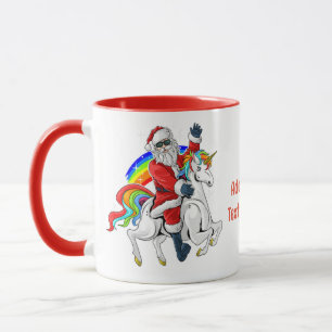 クリスマス サンタ ユニコーン 乗馬 Xmas レインボー マグカップ