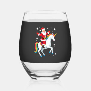 クリスマス サンタ ユニコーン 乗馬 Xmas 女子 レディース ラ ステムなしワイングラス