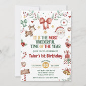 クリスマス サンタ ワンダフル 1歳 誕生日パーティー 招待状 (正面)