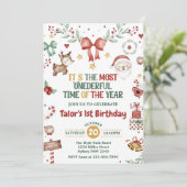 クリスマス サンタ ワンダフル 1歳 誕生日パーティー 招待状 (スタンド正面)