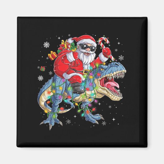 クリスマス サンタ 恐竜 乗る 面白い クリスマスイルミネーション マグネット (正面)