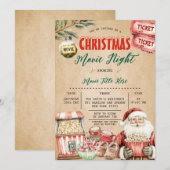 クリスマス サンタ 映画 ナイト ポップコーン ラスティック 招待状 (正面/裏面)