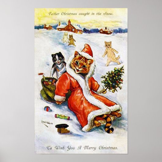 クリスマス サンタ 猫 ルイス・ウェイン ポスター (正面)