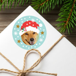 クリスマス サンタ 面白い顔 カスタム写真 ブルー ラウンドシール