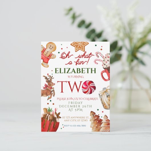 クリスマス サンタ 鹿 なんて楽しい2歳の誕生日 ポストカード (スタンド正面)