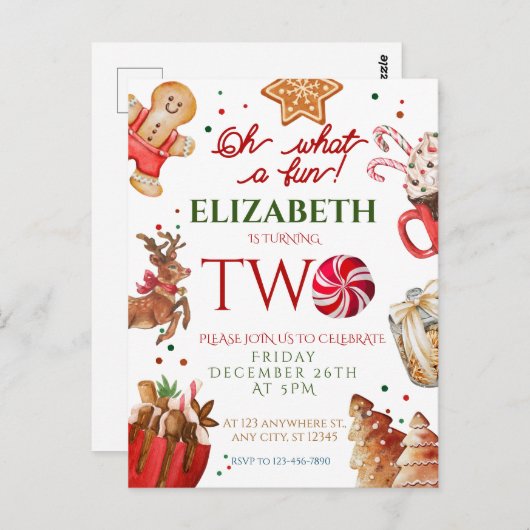 クリスマス サンタ 鹿 なんて楽しい2歳の誕生日 ポストカード (正面/裏面)