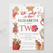 クリスマス サンタ 鹿 楽しい2歳の誕生日 招待状 (正面)