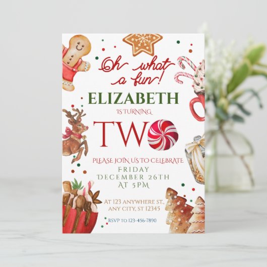 クリスマス サンタ 鹿 楽しい2歳の誕生日 招待状 (スタンド正面)