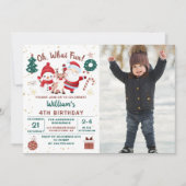 クリスマス サンタ 鹿 雪だるま 冬の誕生日 フォト 招待状 (正面)