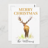 クリスマス シカ 鹿 エレガント 水彩画 楽しい ポストカード (正面/裏面)