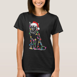 クリスマス シベリアンハスキー クリスマスイルミネーション サンタ帽子 犬 Tシャツ