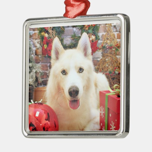 クリスマス-シベリアンハスキー- Teagardenのポートレート メタルオーナメント (左)