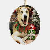 クリスマス-シベリアンハスキーX -ハーレー セラミックオーナメント (右)