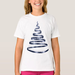 クリスマス シャイニーブルーリボンツリー スパークル Tシャツ
