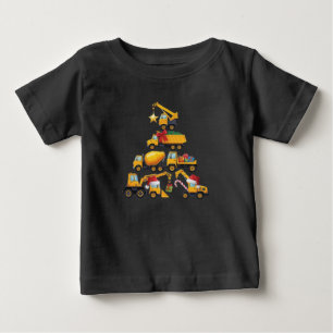 クリスマス ショベルカー 建設 トラック ツリー ベビーTシャツ