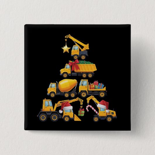 クリスマス ショベルカー 建設 トラック ツリー 缶バッジ (正面)