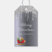 クリスマス・シルバー・レッドそりの苗字 ギフトタグ (正面)