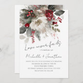 クリスマス シルバー 赤い実の冬のウェディング クリスチャン 結婚式 招待状 (正面/裏面)