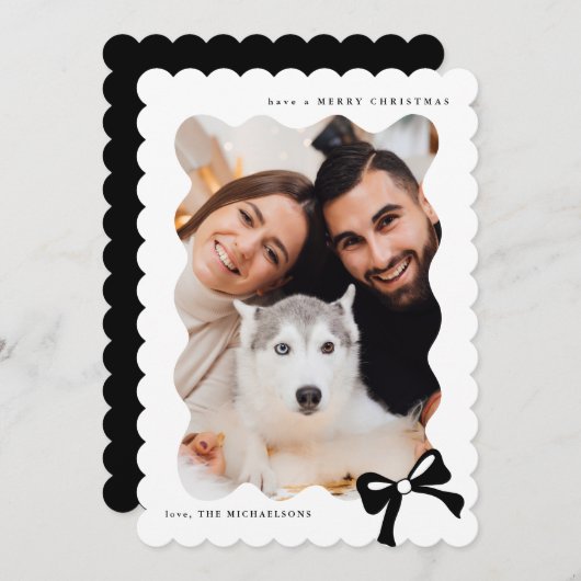 クリスマス シンプルなリボン 黒と白の写真 (正面/裏面)