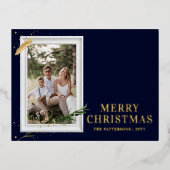 クリスマス シンプル エレガント フォト フレーム モダン 箔シーズンポストカード (正面)