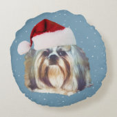 クリスマス、シーズー(犬)のTzu犬、サンタの帽子 ラウンドクッション (裏面)