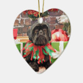 クリスマス-シーズー(犬) Tzu -ユリ セラミックオーナメント (左)