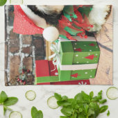 クリスマス-シーズー（犬） Tzu -ライリー キッチンタオル (折り畳み)