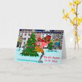 クリスマス シーン (スケート) 折りたたみ式グリーティング カード (黄色い花)